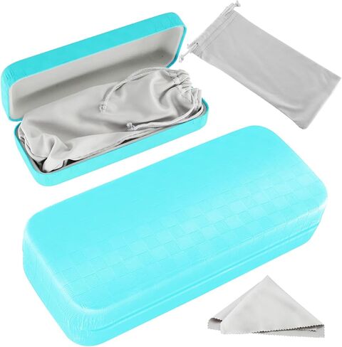 Hard Shell Eyeglass Case, Glass Case With Cleaning bag Cloth, Large Portable Sunglasses Case for men women in Saudi Arabia