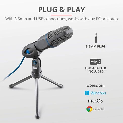 Trust 21672 Madell Microphone and Stand for PC and Laptop with 3.5 mm Plug Black, 21.0 cm*6.0 cm*7.0 cm in Saudi Arabia