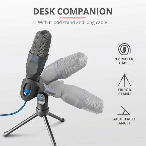 Trust 21672 Madell Microphone and Stand for PC and Laptop with 3.5 mm Plug Black, 21.0 cm*6.0 cm*7.0 cm in Saudi Arabia