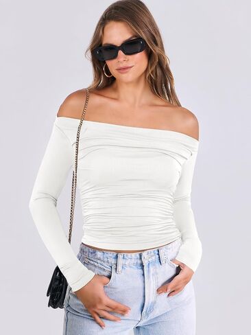 ANRABESS Womens Off Shoulder Long Sleeve Shirts Slim Fitted Sexy Tight Going Out Crop Tops Blouses Y2K Outfits 2024 Trendy in Saudi Arabia