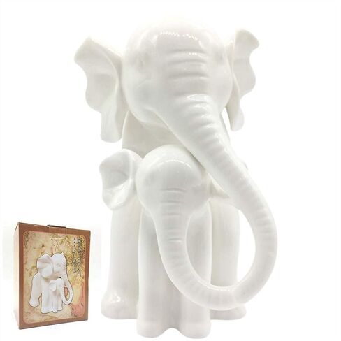 Anding Home Decoration White Porcelain Mother and Baby Elephant Statue/Figurine in High Gloss Finish in Kuwait