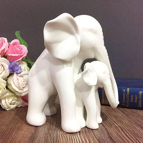 Anding Home Decoration White Porcelain Mother and Baby Elephant Statue/Figurine in High Gloss Finish in Kuwait