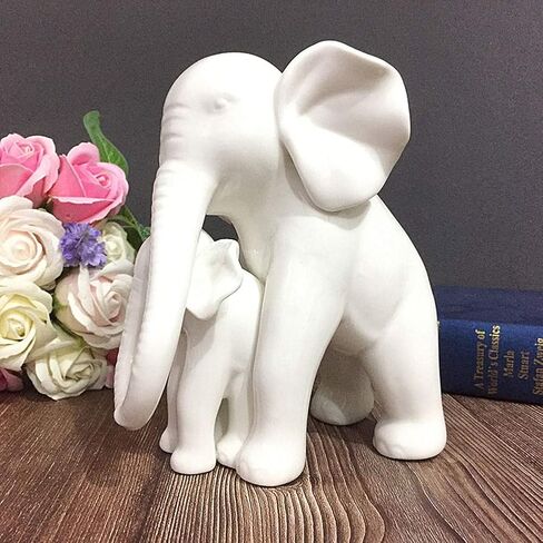 Anding Home Decoration White Porcelain Mother and Baby Elephant Statue/Figurine in High Gloss Finish in Kuwait