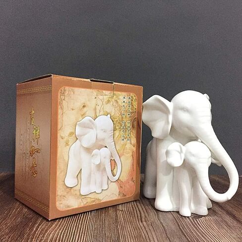 Anding Home Decoration White Porcelain Mother and Baby Elephant Statue/Figurine in High Gloss Finish in Kuwait