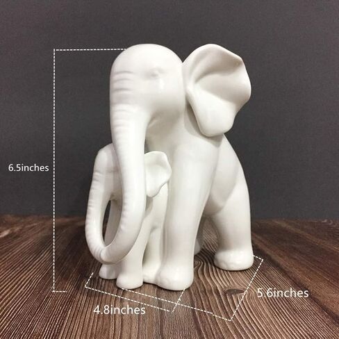 Anding Home Decoration White Porcelain Mother and Baby Elephant Statue/Figurine in High Gloss Finish in Kuwait