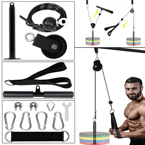 Weight Cable Pulley System Gym Upgraded Fitness LAT and Lift Pulley Attachments Tricep Workout Pulley System with Adjustable Length Cable for Home Gym LAT Pull Down Biceps Curl Tricep Arm Workouts in Saudi Arabia