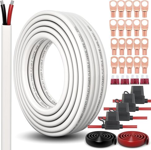 10 Gauge Duplex Marine Wire Tinned Copper Boat Wire,20FT 10/2 AWG Standard USA OFC Oxygen Free Copper Wire with 4 PCS 40A Fuse Holder,Lugs Terminal Connectors and 3 :1 Heat Shrink Tube in Saudi Arabia