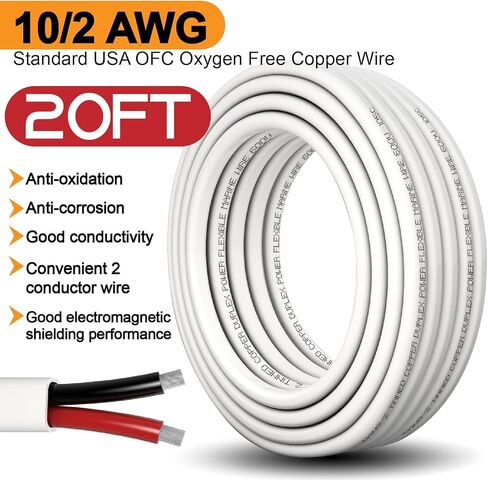 10 Gauge Duplex Marine Wire Tinned Copper Boat Wire,20FT 10/2 AWG Standard USA OFC Oxygen Free Copper Wire with 4 PCS 40A Fuse Holder,Lugs Terminal Connectors and 3 :1 Heat Shrink Tube in Saudi Arabia