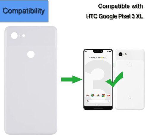 غطاء زجاجي خلفي للبطارية البديلة متوافق مع هاتف HTC Google Pixel 3 XL 3XL، غطاء باب البطارية الخلفي لجميع الموديلات (أبيض) in Saudi Arabia