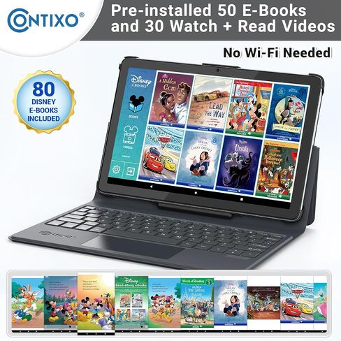 تابلت Contixo A1 HD 10.1 بوصة مع لوحة مفاتيح 128 جيجابايت، ذاكرة الوصول العشوائي 6 جيجابايت، وحدة المعالجة المركزية ثماني النواة 2.0 جيجا هرتز Android 12، أجهزة لوحية للأطفال، كاميرا مزدوجة، بلوتوث، واي فاي + 80 كتاب إلكتروني من Disney كمبيوتر لوحي معتمد  in Kuwait