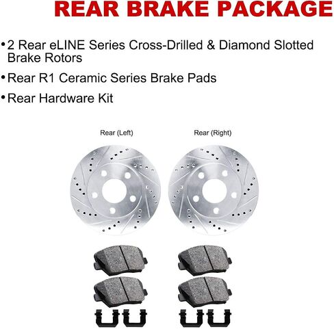R1 Concepts Rear Brakes and Rotors Kit |Rear Brake Pads| Brake Rotors and Pads| Ceramic Brake Pads and Rotors |Hardware Kit |fits 2015-2020 Subaru WRX in Saudi Arabia