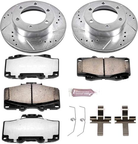 Power Stop K1233-36 Front Z36 Truck & Tow Brake Kit, Carbon Fiber Ceramic Brake Pads and Drilled Slotted Brake Rotors For 1995 - 2002 Toyota 4Runner | 1998 - 2004 Toyota Tacoma [Application Specific] in Saudi Arabia