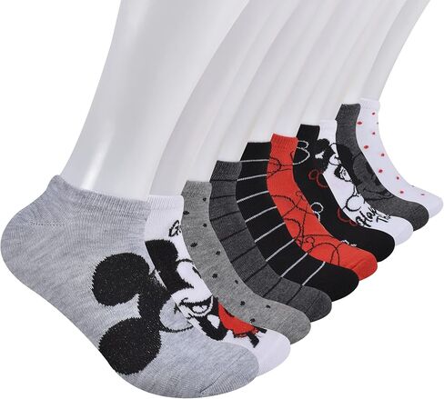 جوارب ميكي ماوس للسيدات 10 قطع بدون عرض، أحمر/أسود، 9 11 US in Kuwait