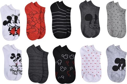 جوارب ميكي ماوس للسيدات 10 قطع بدون عرض، أحمر/أسود، 9 11 US in Kuwait