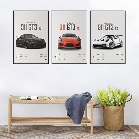 VejiA Car Poster Canvas Wall Art 911 GT Turbo Posters For Men Bedroom Aesthetics Decor (12x18, Unframed 01) in Saudi Arabia