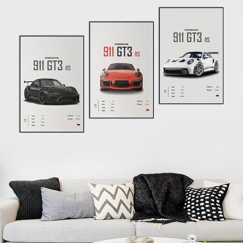 VejiA Car Poster Canvas Wall Art 911 GT Turbo Posters For Men Bedroom Aesthetics Decor (12x18, Unframed 01) in Saudi Arabia