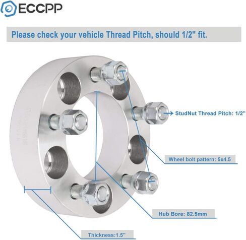 ECCPP 2 قطعة 5x114.3 فواصل عجلات 1.5 بوصة 5 العروة 5x4.5 إلى 5x4.5 82.5 مم CB مع 1/2x20 ترصيع مناسبة لفورد موستانج إكسبلورر لسيارة جيب رانجلر ليبرتي شيروكي كومانش in Saudi Arabia