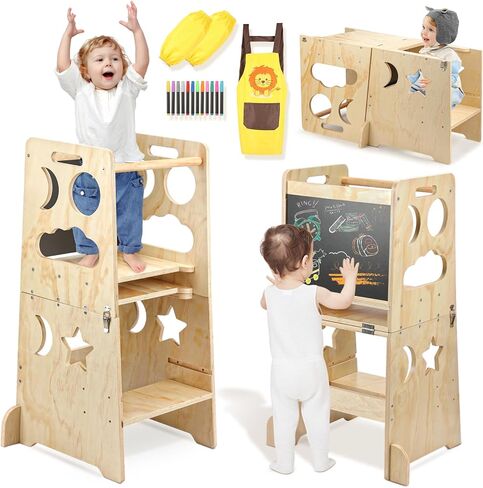 برج أطفال قابل للتحويل 4 في 1 للأطفال الصغار، مقعد مساعد لخطوات المطبخ، برج أطفال قابل للطي مع ارتفاع قابل للتعديل لعداد مطبخ الحمام in Kuwait