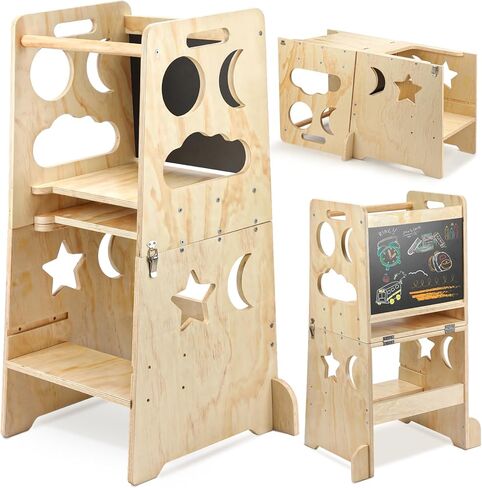 برج أطفال قابل للتحويل 4 في 1 للأطفال الصغار، مقعد مساعد لخطوات المطبخ، برج أطفال قابل للطي مع ارتفاع قابل للتعديل لعداد مطبخ الحمام in Kuwait