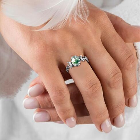 حلقات القمر الثلاثية 925 من الفضة الاسترليني حلقات مرحلة القمر للنساء بيضاوية حجر القمر/الفيروز البط البري/العقيق الطحلب مرصع بأحجار كريمة غربية بوهو خاتم مجوهرات فضية مؤكسدة هدية للنساء مقاس 5-9 in Kuwait