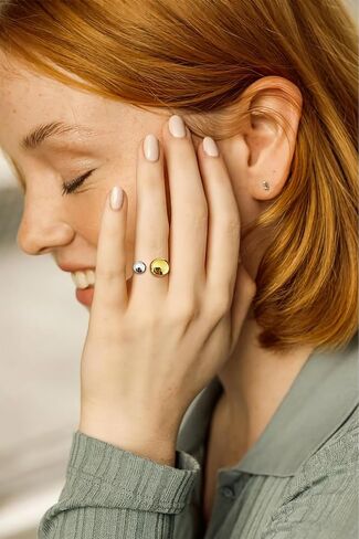 HolidayQbee Tear Drop Ring For Women Two Tone Ring Gold And Silver Rings Dome Ring Fashion Jewelry For You To Choose in Saudi Arabia