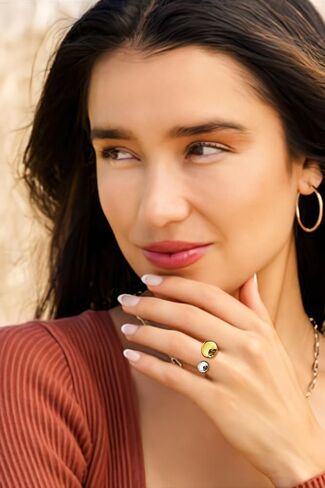HolidayQbee Tear Drop Ring For Women Two Tone Ring Gold And Silver Rings Dome Ring Fashion Jewelry For You To Choose in Saudi Arabia