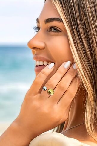HolidayQbee Tear Drop Ring For Women Two Tone Ring Gold And Silver Rings Dome Ring Fashion Jewelry For You To Choose in Saudi Arabia