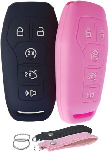 Silicone Key Fob Cover Remote Keyless Case Protector Compatible with Ford Edge Explorer F-150 F-250 Super Duty F-350 Super Duty Fusion Mustang Lincoln MKX 2013-2018 - 5 Buttons (Black + Grey) in Saudi Arabia
