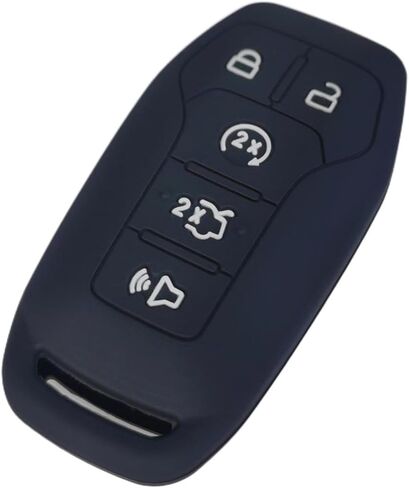 Silicone Key Fob Cover Remote Keyless Case Protector Compatible with Ford Edge Explorer F-150 F-250 Super Duty F-350 Super Duty Fusion Mustang Lincoln MKX 2013-2018 - 5 Buttons (Black + Grey) in Saudi Arabia