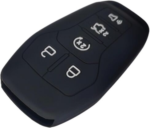 Silicone Key Fob Cover Remote Keyless Case Protector Compatible with Ford Edge Explorer F-150 F-250 Super Duty F-350 Super Duty Fusion Mustang Lincoln MKX 2013-2018 - 5 Buttons (Black + Grey) in Saudi Arabia