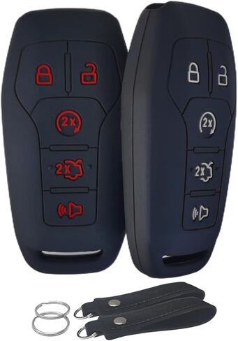 Silicone Key Fob Cover Remote Keyless Case Protector Compatible with Ford Edge Explorer F-150 F-250 Super Duty F-350 Super Duty Fusion Mustang Lincoln MKX 2013-2018 - 5 Buttons (Black + Grey) in Saudi Arabia