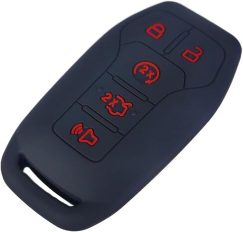 Silicone Key Fob Cover Remote Keyless Case Protector Compatible with Ford Edge Explorer F-150 F-250 Super Duty F-350 Super Duty Fusion Mustang Lincoln MKX 2013-2018 - 5 Buttons (Black + Grey) in Saudi Arabia