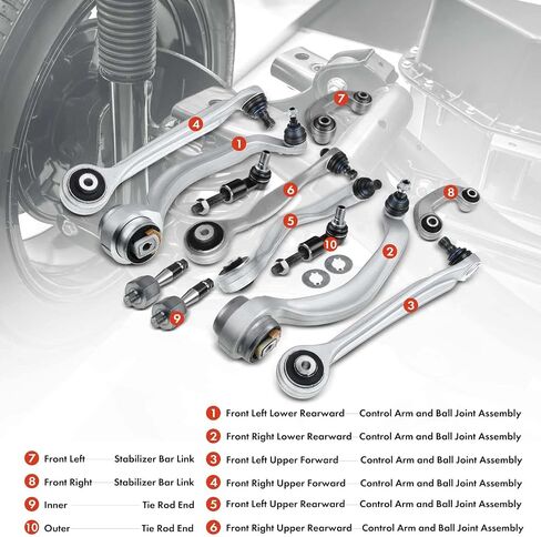 A-Premium Set of 12, Front Upper Forward Rearward & Lower Rearward Control Arm, Sway Bar Link, Inner Outer Tie Rod End, Compatible with Volkswagen Passat 99-05, Audi A4 (Quattro) 99-01, A6 99-03 in Saudi Arabia