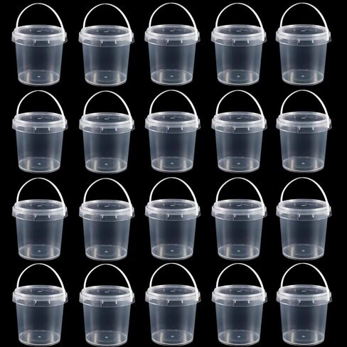 Lobergel 20 Pack 33oz Slime Containers with Lids and Handles, 1000ml Plastic Storage Bucket Container, Clear Slime Storage Case Storage Jars for DIY Candy, Bead, Art Crafts, Lotion,Small Tools in Saudi Arabia