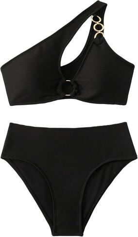 MakeMeChic Women's 2 Piece High Waisted Bikini Set Cut Out One Shoulder Ring Bathing Suit Swimsuit in Saudi Arabia