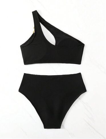 MakeMeChic Women's 2 Piece High Waisted Bikini Set Cut Out One Shoulder Ring Bathing Suit Swimsuit in Saudi Arabia