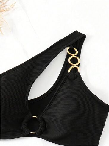 MakeMeChic Women's 2 Piece High Waisted Bikini Set Cut Out One Shoulder Ring Bathing Suit Swimsuit in Saudi Arabia