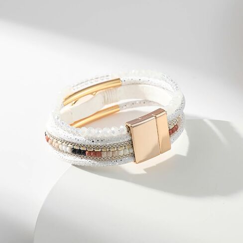 Leather Wrap Bracelet for Women Boho Style Braided Bracelets Multi Layered Cuff Bangles Bracelet Crystal Bead Bracelet Trendy Bracelets Jewelry Gifts for Women Girls in Saudi Arabia