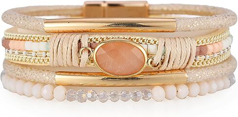 Leather Wrap Bracelet for Women Boho Style Braided Bracelets Multi Layered Cuff Bangles Bracelet Crystal Bead Bracelet Trendy Bracelets Jewelry Gifts for Women Girls in Saudi Arabia