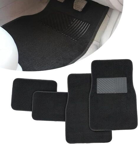 Pack-4 Car Carpet Floor Mats, 25.5" x 17.1" + 11.8" x 17.1" PVC Flame-Retardant Anti-Slip Protective Mat, for All-encompassing Floor Pads, Universal for Most Cars SUVs (Black) in Saudi Arabia