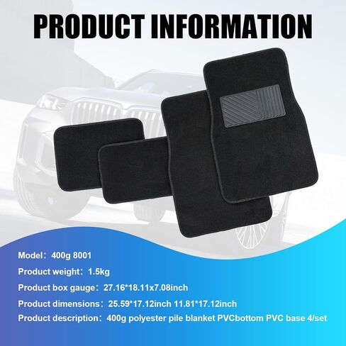 Pack-4 Car Carpet Floor Mats, 25.5" x 17.1" + 11.8" x 17.1" PVC Flame-Retardant Anti-Slip Protective Mat, for All-encompassing Floor Pads, Universal for Most Cars SUVs (Black) in Saudi Arabia