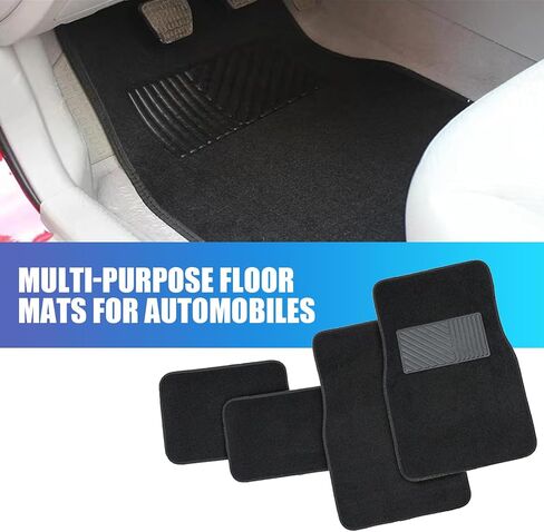 Pack-4 Car Carpet Floor Mats, 25.5" x 17.1" + 11.8" x 17.1" PVC Flame-Retardant Anti-Slip Protective Mat, for All-encompassing Floor Pads, Universal for Most Cars SUVs (Black) in Saudi Arabia