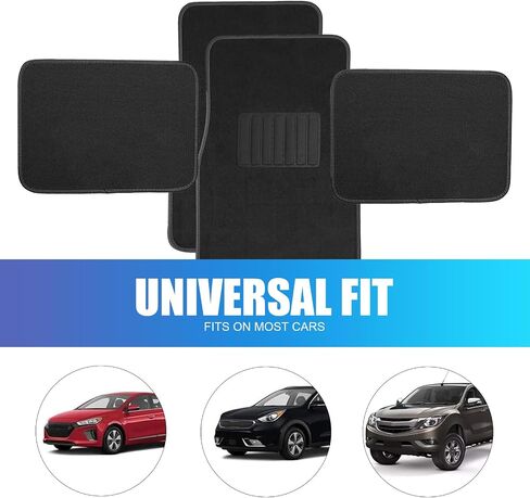 Pack-4 Car Carpet Floor Mats, 25.5" x 17.1" + 11.8" x 17.1" PVC Flame-Retardant Anti-Slip Protective Mat, for All-encompassing Floor Pads, Universal for Most Cars SUVs (Black) in Saudi Arabia