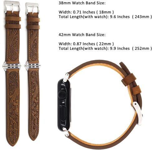 for Apple Watch Band 45mm 44mm 42mm 41mm 40mm 38mm, Carved Handmade Bump Retro Genuine Leather Flower Replacement Strap for Men Women Brown Bracelet for Iwatch Series 7 6 5 SE 4 3 2 1 in Saudi Arabia