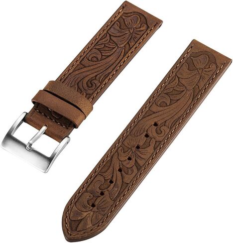 for Apple Watch Band 45mm 44mm 42mm 41mm 40mm 38mm, Carved Handmade Bump Retro Genuine Leather Flower Replacement Strap for Men Women Brown Bracelet for Iwatch Series 7 6 5 SE 4 3 2 1 in Saudi Arabia