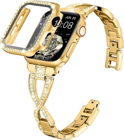 Wipalor Dressy X Band لأساور ساعات Apple الذهبية مقاس 40 مم للنساء مع حافظة ماسية لامعة، أساور iWatch معدنية رفيعة للنساء، حزام لطيف مصمم لساعة Apple Watch SE Band Series 6 Band Series 5 4- ذهبي in Kuwait