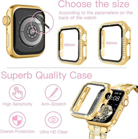 Wipalor Dressy X Band لأساور ساعات Apple الذهبية مقاس 40 مم للنساء مع حافظة ماسية لامعة، أساور iWatch معدنية رفيعة للنساء، حزام لطيف مصمم لساعة Apple Watch SE Band Series 6 Band Series 5 4- ذهبي in Kuwait