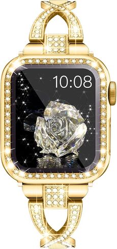 Wipalor Dressy X Band لأساور ساعات Apple الذهبية مقاس 40 مم للنساء مع حافظة ماسية لامعة، أساور iWatch معدنية رفيعة للنساء، حزام لطيف مصمم لساعة Apple Watch SE Band Series 6 Band Series 5 4- ذهبي in Kuwait