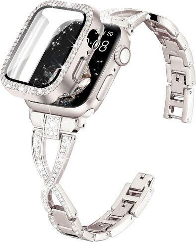 Wipalor Dressy X Band لأساور ساعات Apple الذهبية مقاس 40 مم للنساء مع حافظة ماسية لامعة، أساور iWatch معدنية رفيعة للنساء، حزام لطيف مصمم لساعة Apple Watch SE Band Series 6 Band Series 5 4- ذهبي in Kuwait