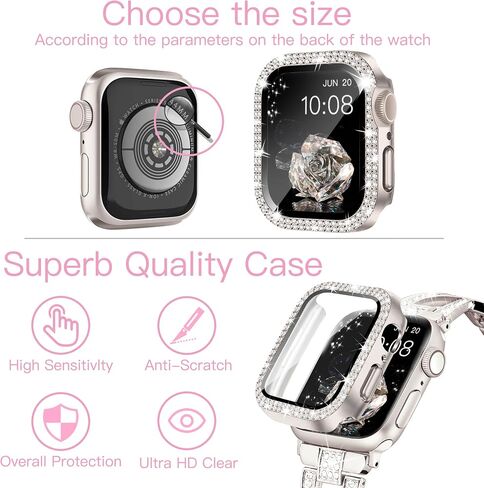 Wipalor Dressy X Band لأساور ساعات Apple الذهبية مقاس 40 مم للنساء مع حافظة ماسية لامعة، أساور iWatch معدنية رفيعة للنساء، حزام لطيف مصمم لساعة Apple Watch SE Band Series 6 Band Series 5 4- ذهبي in Kuwait